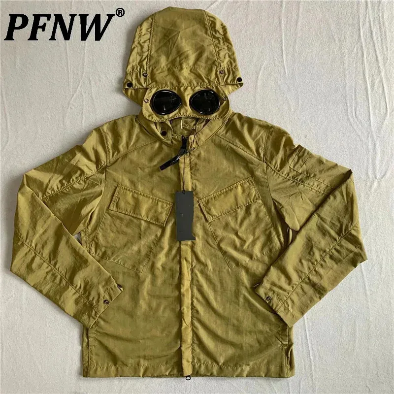 PFNW Menswear Casual Loose Fit Orange Zipper Jacket Spring Trend New Niche Fashion Lightweight Drawstring Hooded Coat 28W5351