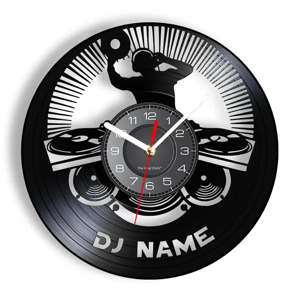 Personalized Name DJ Vinyl Record Wall Clock Music Nightclub Party Decor Design Custom DJ Rock Name Hanging Silent Quartz Clock