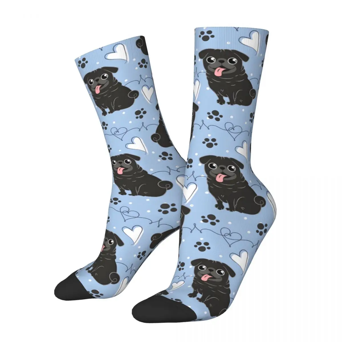 Retro LOVE Black Pug Men's compression Socks Unisex Harajuku Pattern Printed Novelty Crew Sock