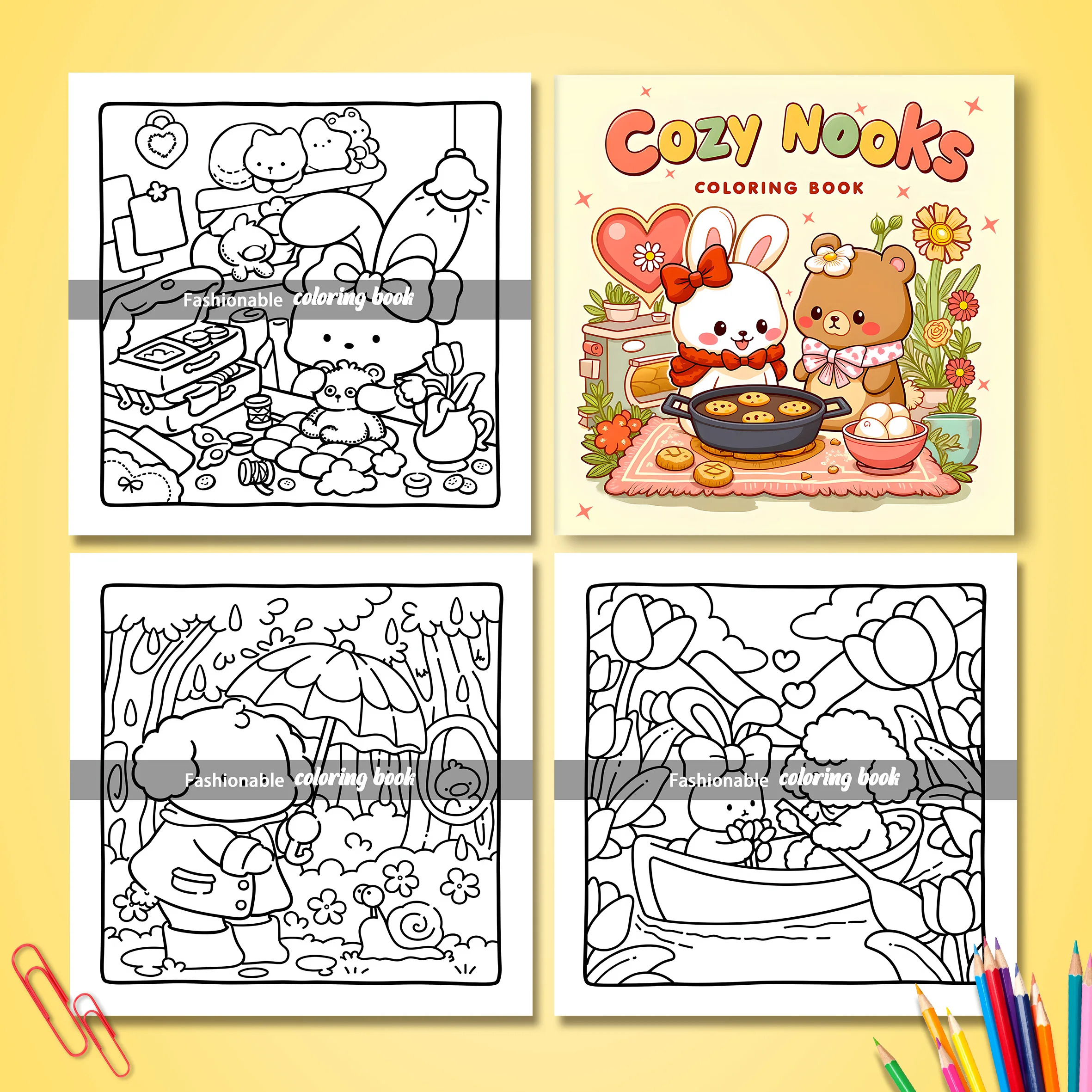 COZY NOOKS: Coloring Book for Adults Featuring Cute Cozy Daily Activities for Relaxation (Cozy Spaces Coloring)