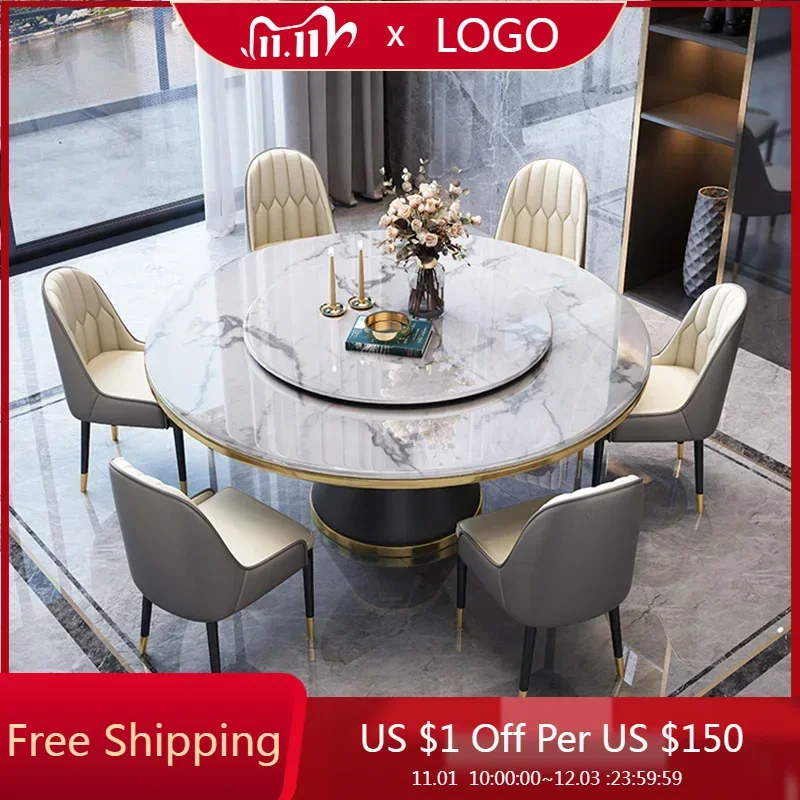 

Round Luxury Dining Table Nordic Marble Style Modern Turntable Dining Table Home Minimalist Mesas De Comedor Home Furniture