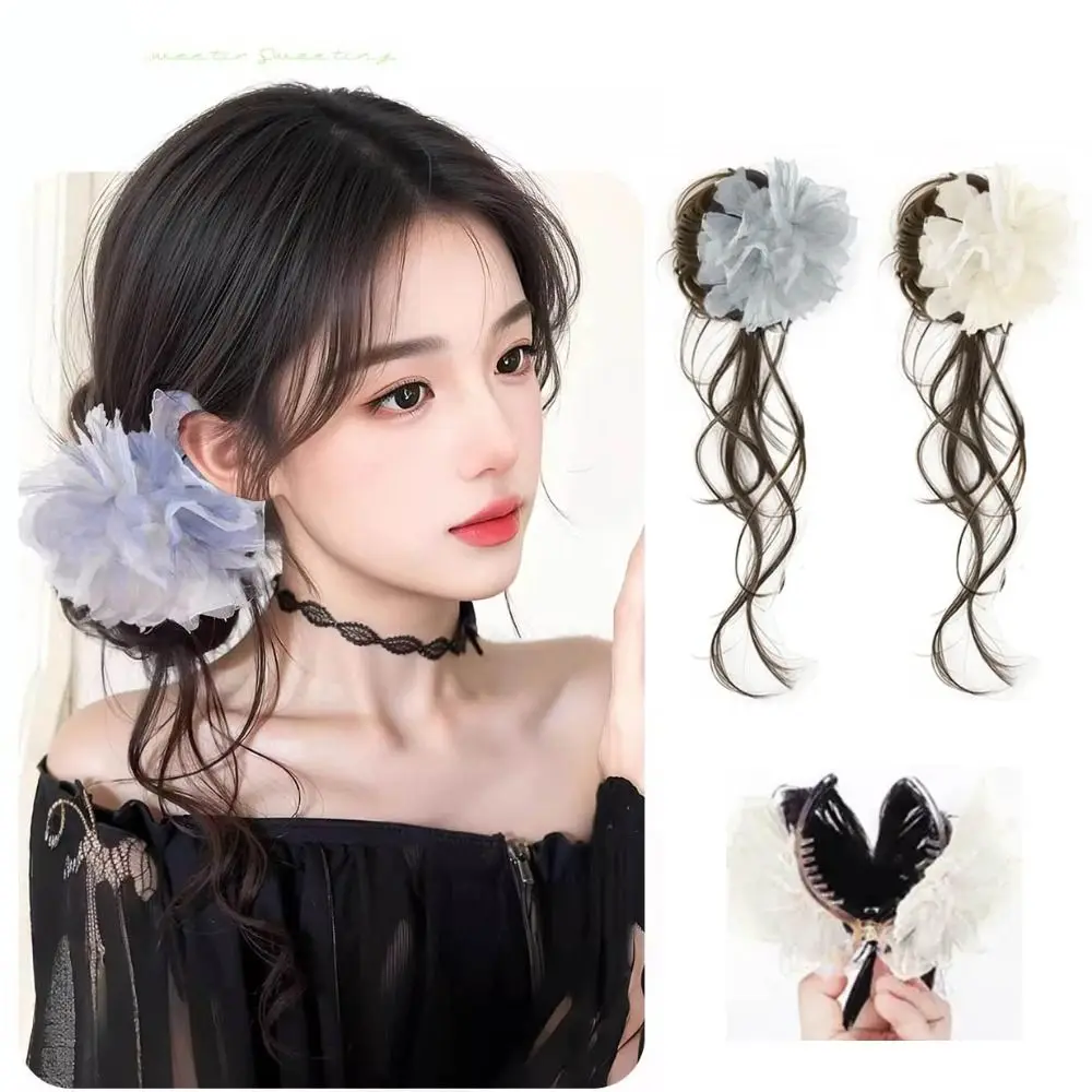 

New Synthetic Hair Bun Claw Clip Natura Feather Flower Wig Hair Clip Fluffy Hairpiece Women