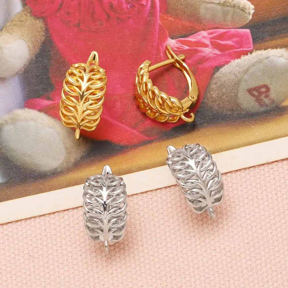 OCESRIO Hollow Feather Hoop Earrings Brass Leverback Leaf Earring Findings French Lock Base DIY Jewelry Component erha144