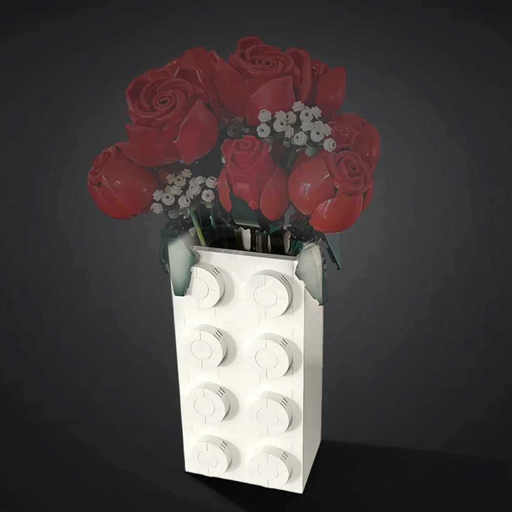 Gobricks moc modelo buquê de flores vaso rosa vaso tijolos bloco de construção brinquedos educativos presente decoração dia dos namorados