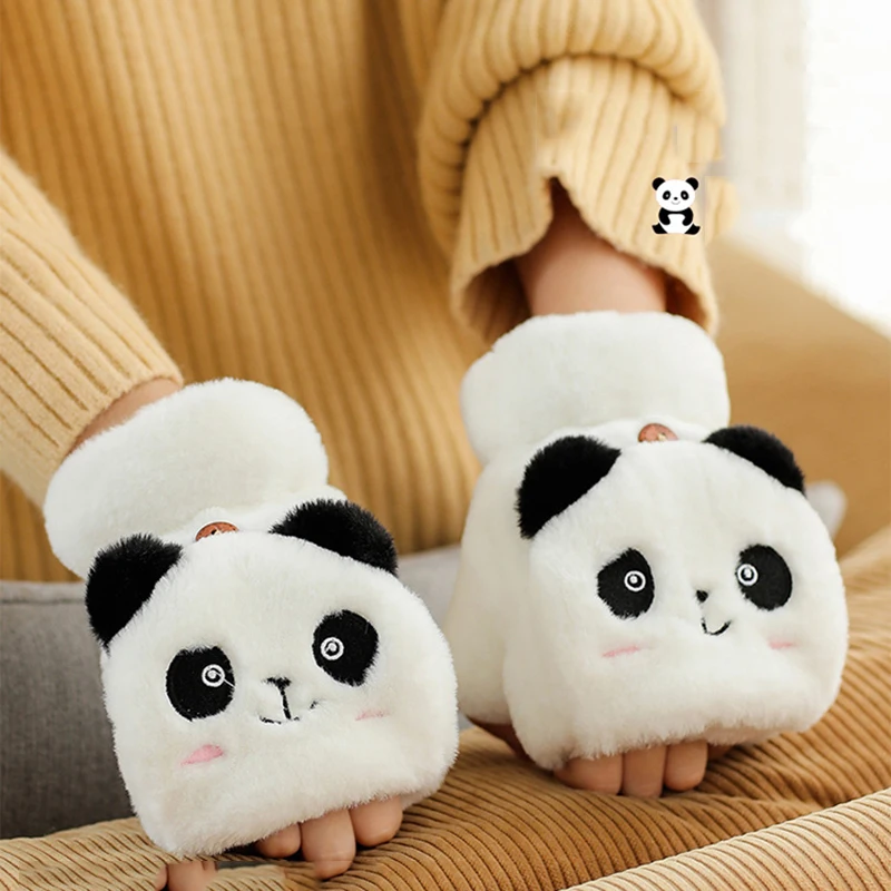 Bear Winter Gloves GirlsCold Weather Mittens Plush Girl Flip Top With Cartoon Animal Pattern Lovely Panda Flap Design