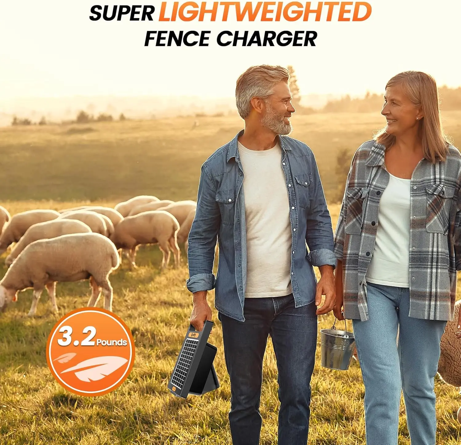 شاحن سياج كهربائي يعمل بالطاقة الشمسية لمدة 24 ساعة، 10 أمتار، شاحن سياج كهربائي يصل إلى 10200 فولت، طاقة محمولة 0.18J