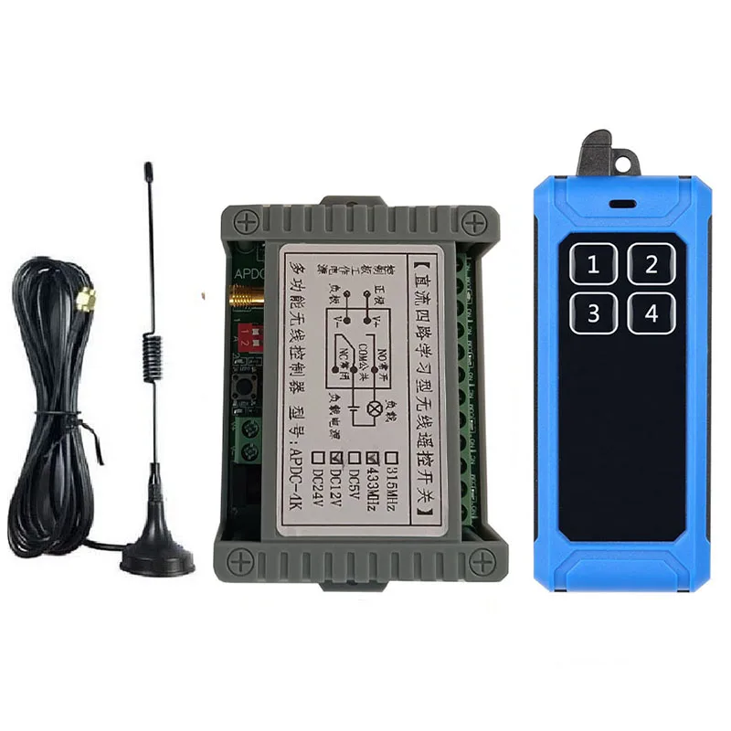 

433MHZ DC12V 24V 4CH RF Wireless Remote Control Switch Radio Receiver With 2000M Long Distance Remote controller Suckers antenna