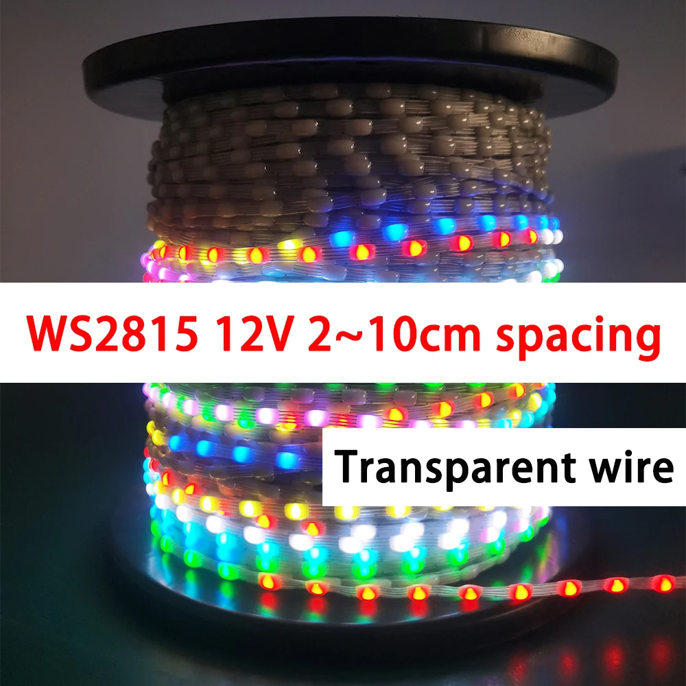 Vente en gros 100 m 12 V WS2815 avec ligne de données de secours pixels de graines adressables noir Transparent 4 fils RGBIC 2 ~ 10 cm espacement LED