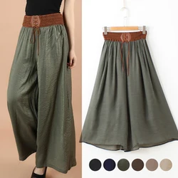 2023 Nuovi pantaloni nazionali a gamba larga Moda estiva Casual Culotes da donna Vita con lacci Orlo grandi Pantaloni larghi a vita alta