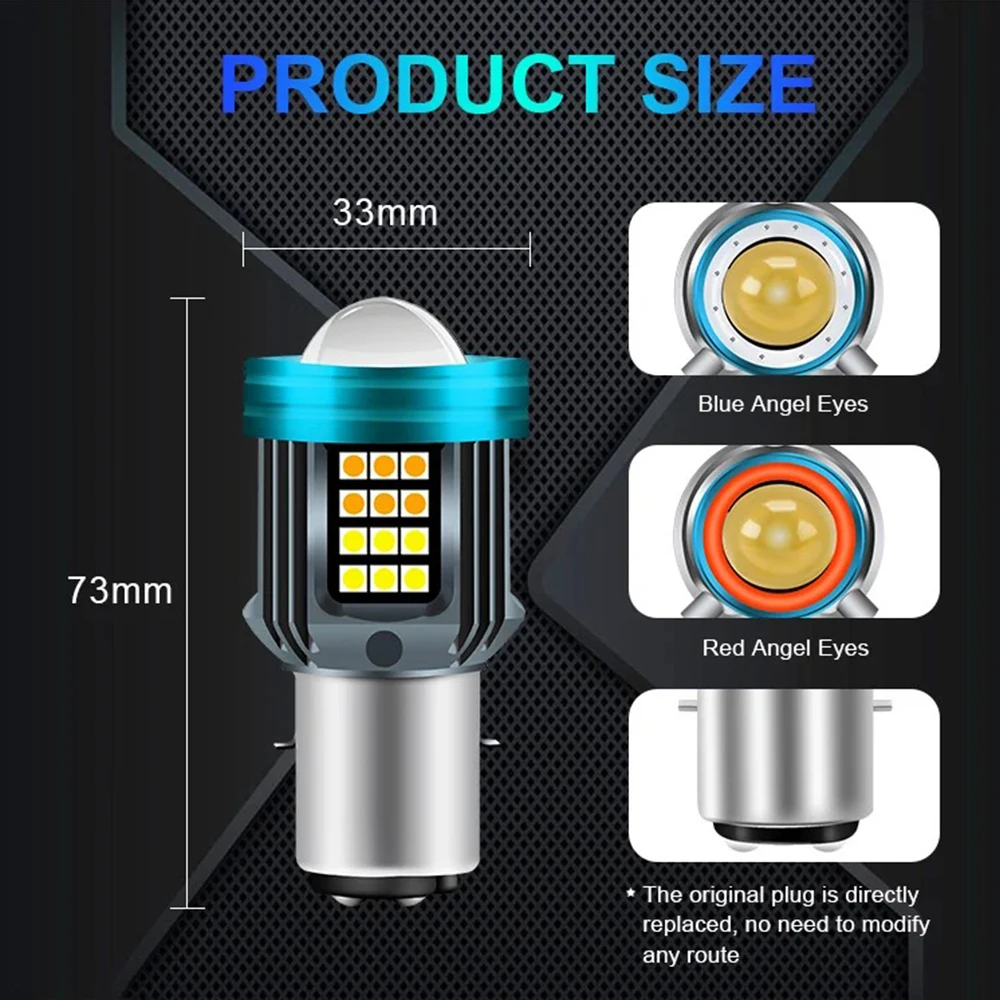 Led h4 ba20d led 오토바이 h4 led 헤드라이트, 천사의 눈 플래시 라이트 옐로우, 흰색 하이/로 렌즈 스포트라이트, 운전 조명, 12V-80V