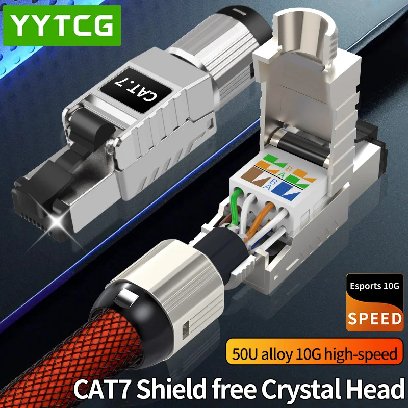 

RJ45 Connector High-speed Cable Connection Tool-less Cat7 Cat6 Cat8 Plug RJ45 Shield Modular Crystal Head 10Gbps 50U Alloy