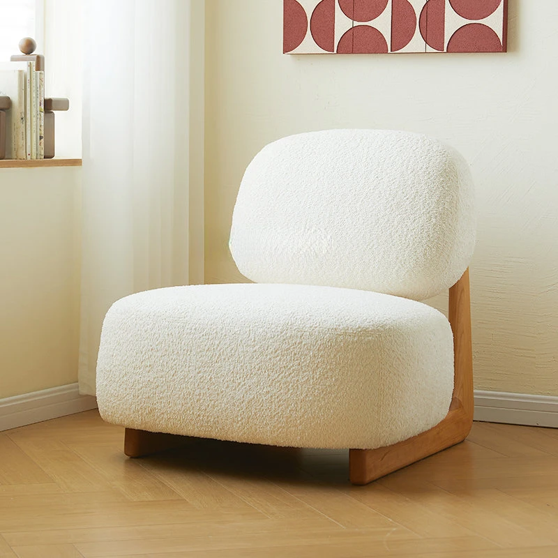 Cream Lounge Sofa Chair Solid Wood Alpaca Fleece/Fiber Living Room Single Armchair Bedroom Floor Designer Chair furniture