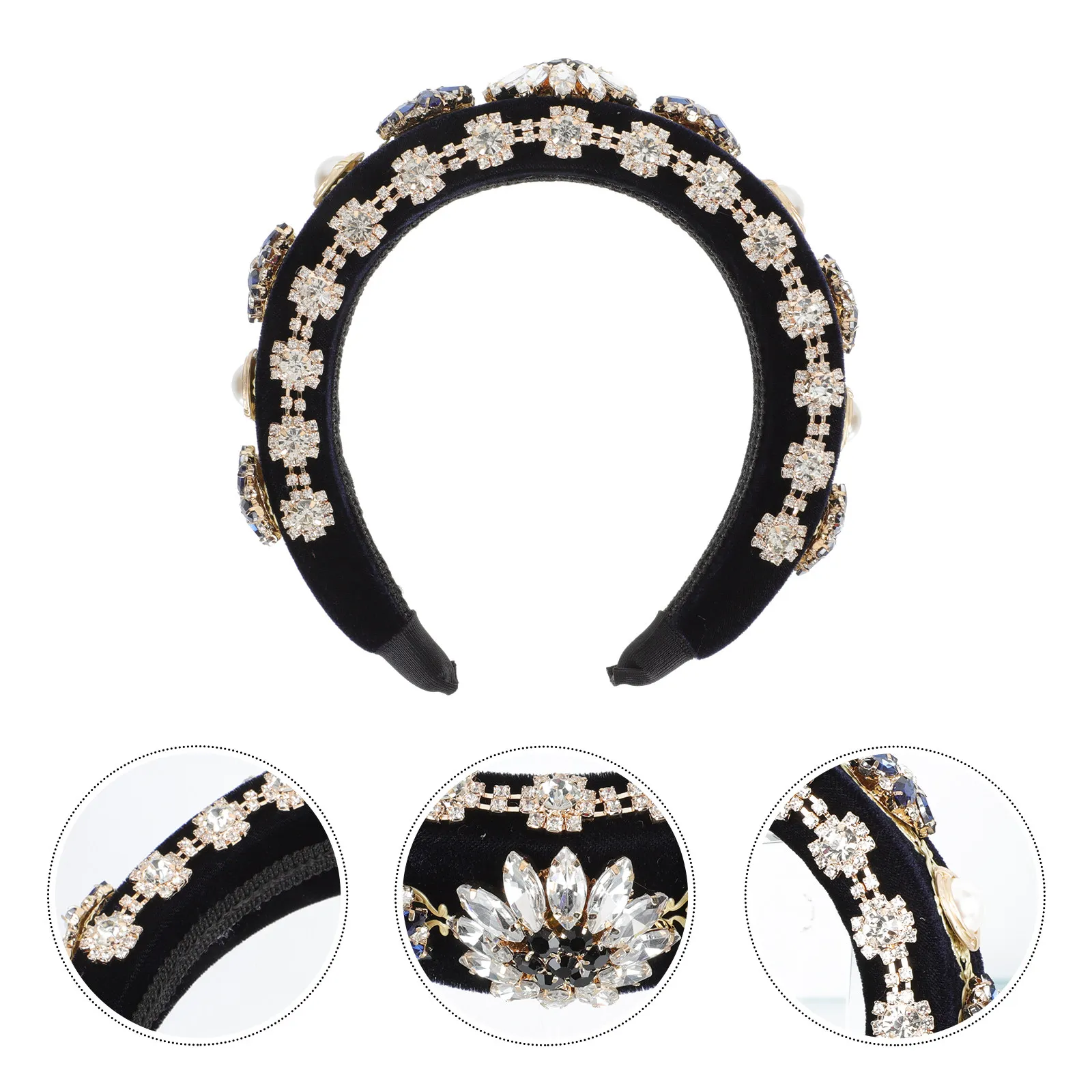 

1Pcs Baroque Style Elegant Hair Hoop for Women Short Curly Wavy Straight Hair Home Daily Party Travel Use Diamond Decor