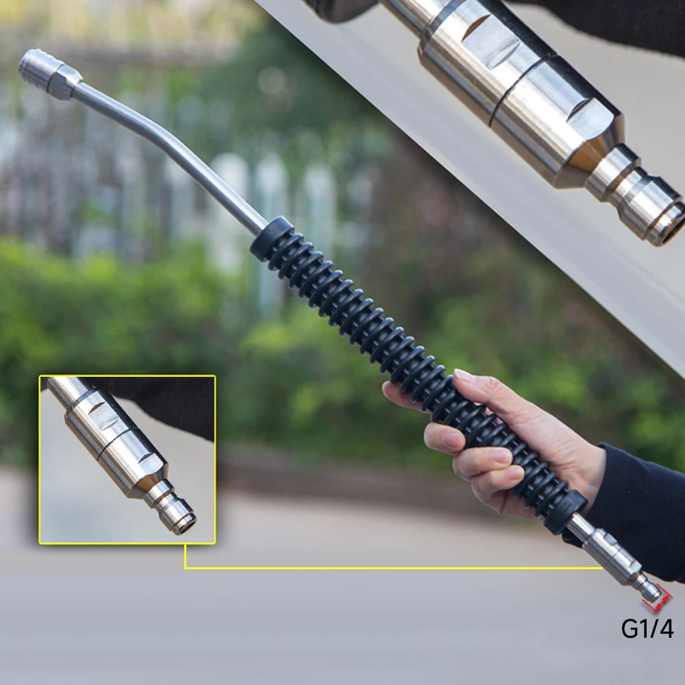 High-Pressure Water Gun Extension Rod Anti-Winding 360 Degree 1/4 Inch Stainless Steel Quick Connect Fittings to Gun Tail