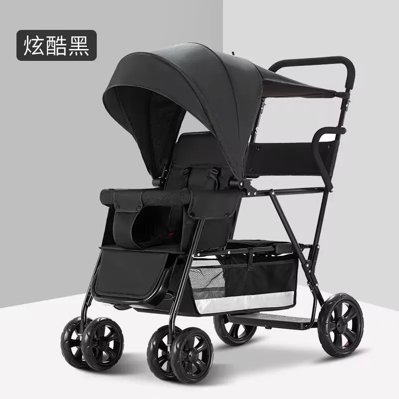 Twin Split Baby Stroller Front and Rear Seats  Two Person Can Sit and Lie on A Lightweight Handcart