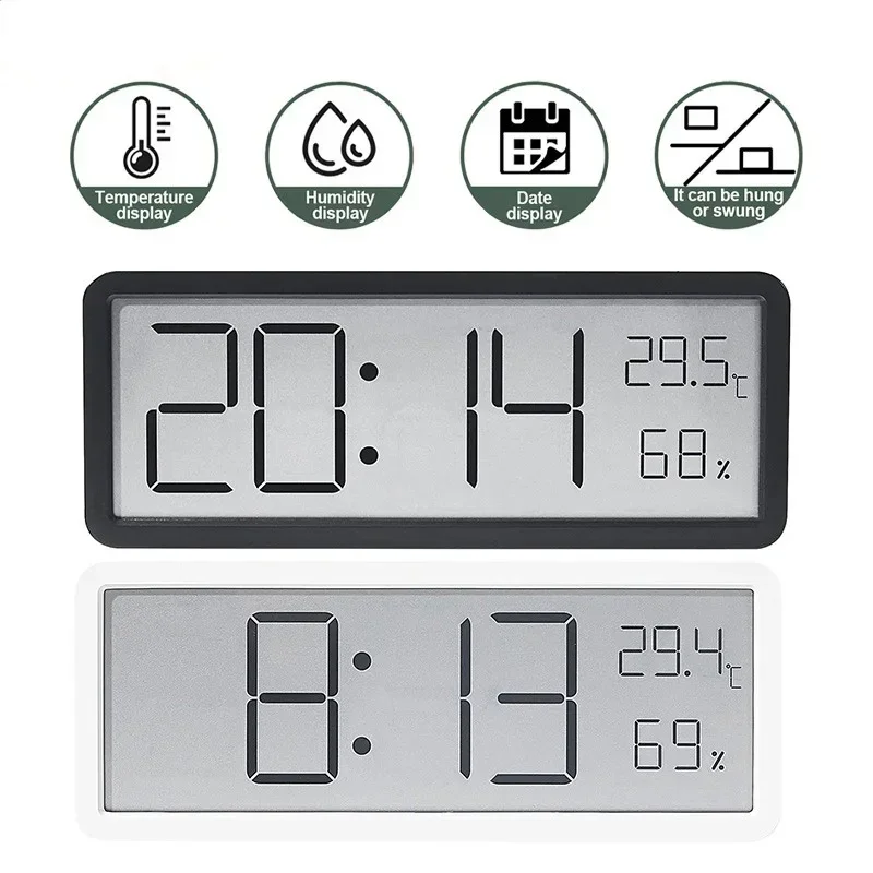 

LCD Screen Digital Wall Clock Time Temperature Humidity Time Display Electronic Clock Desktop Digital Clock Battery Powered