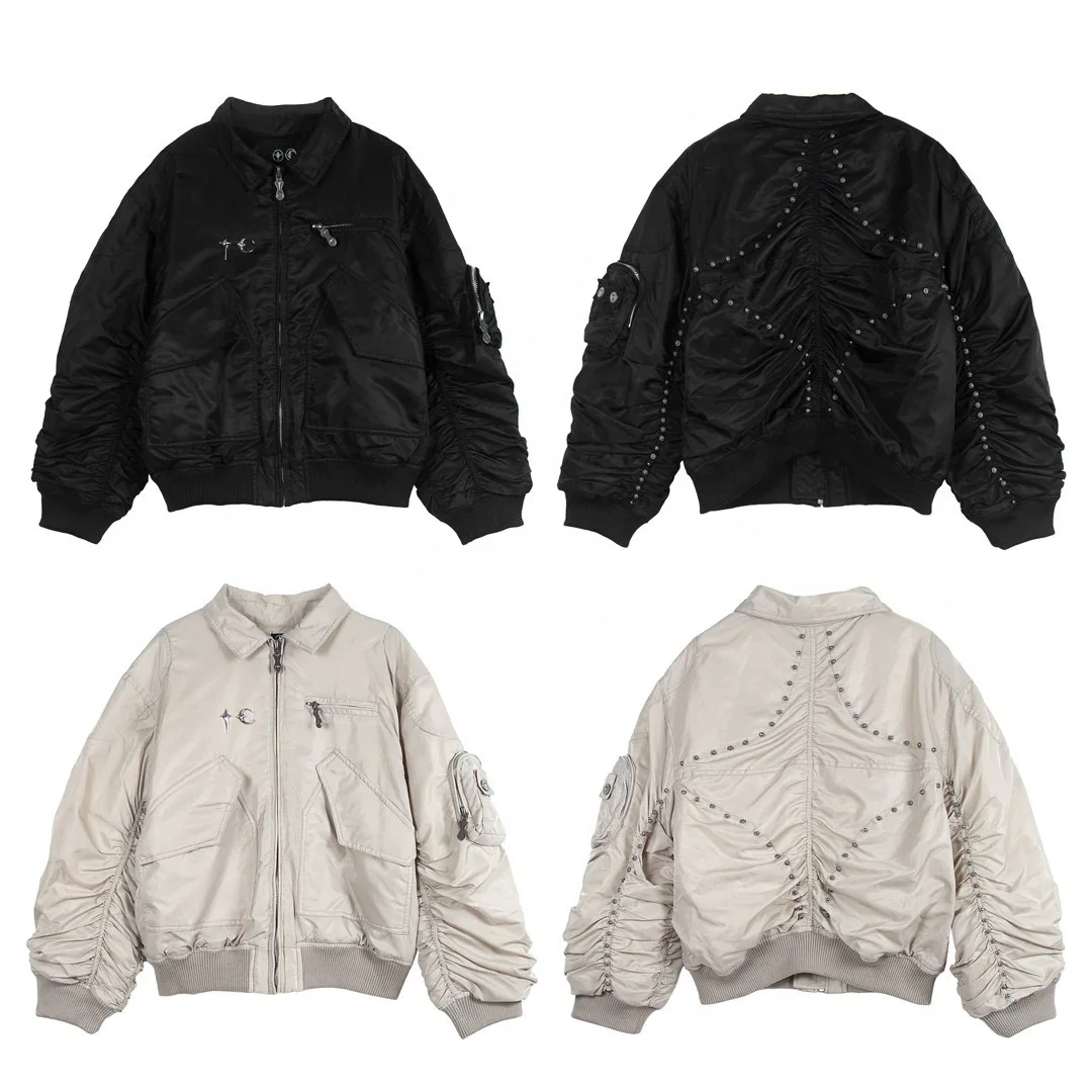 

Куртка-бомбер Thug Club Star Moon Rivet от MA Jaet, хлопковая, с тысячами заклепок, молодежная, городская, стильная, теплая, длинная, на молнии