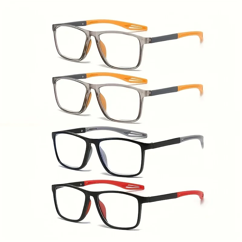 4 Pack Sets Fashion TR90 Reading Glasses For Men Spring Leg Sports Presbyopia Glasses Anti Blue Light Glasses +100 ~+400 ﻿