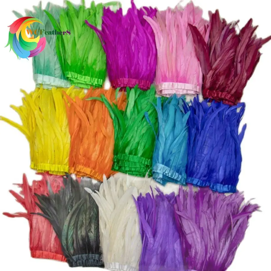 

10Yard/lot Colorful Rooster Tail Feathers Trim Fringe 25-30cm Pheasant Plumas Ribbon for Party Carnival Clothes Sewing Accessory