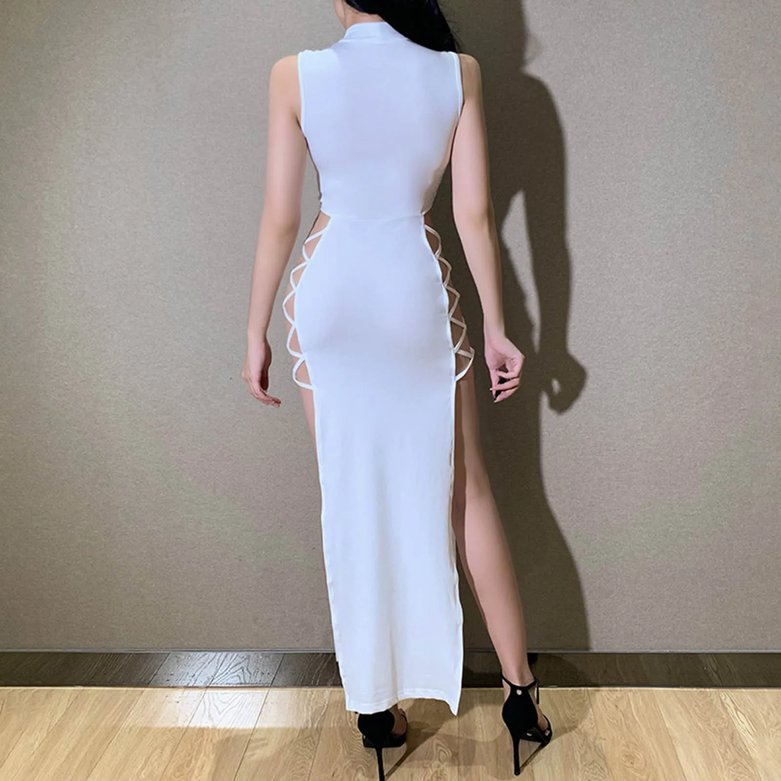 Elegant Black Sleeveless Bandage Sexy Dress for Women Club Party Backless Tank Dresses Skinny Fashion Summer 2024 платье женское