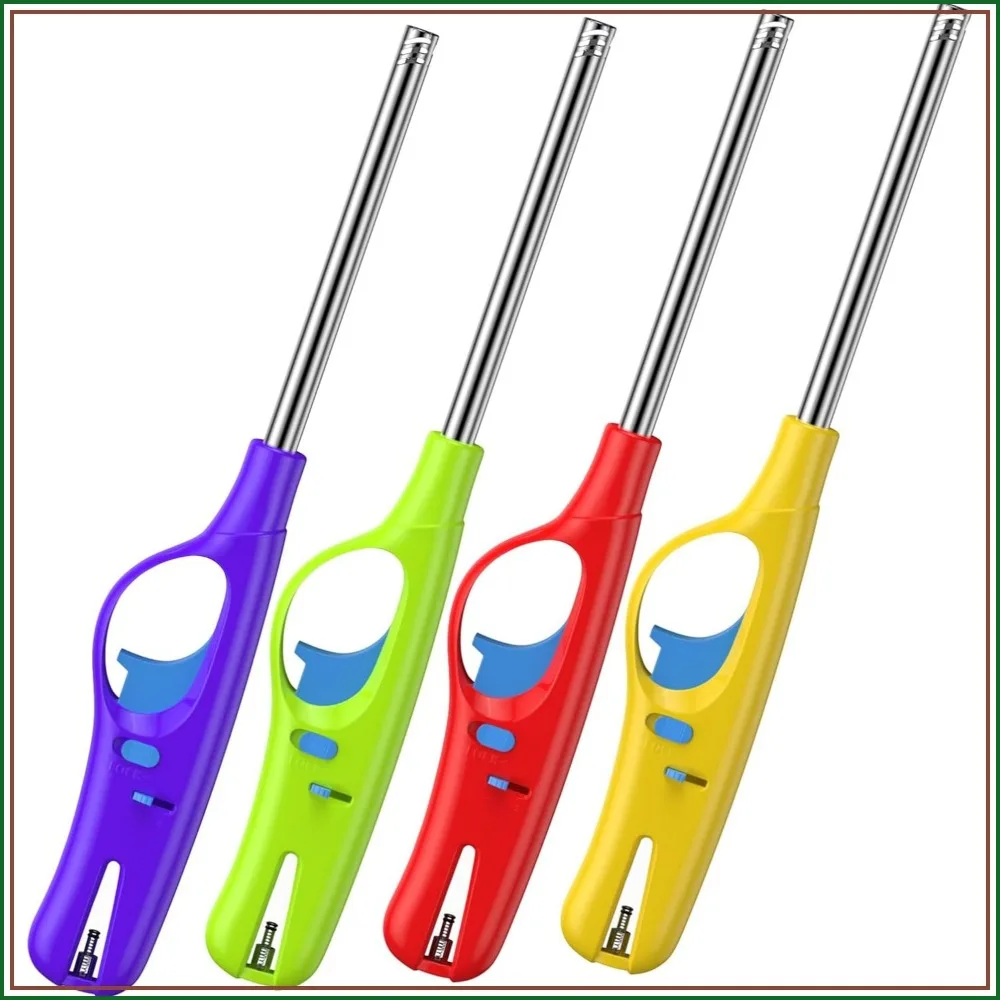 4 Packs Long Lighters, Refillable Butane Candle Lighter with Soft Flame, Adjustable, 4.3in Stem for Camping BBQ Grill Kitchen