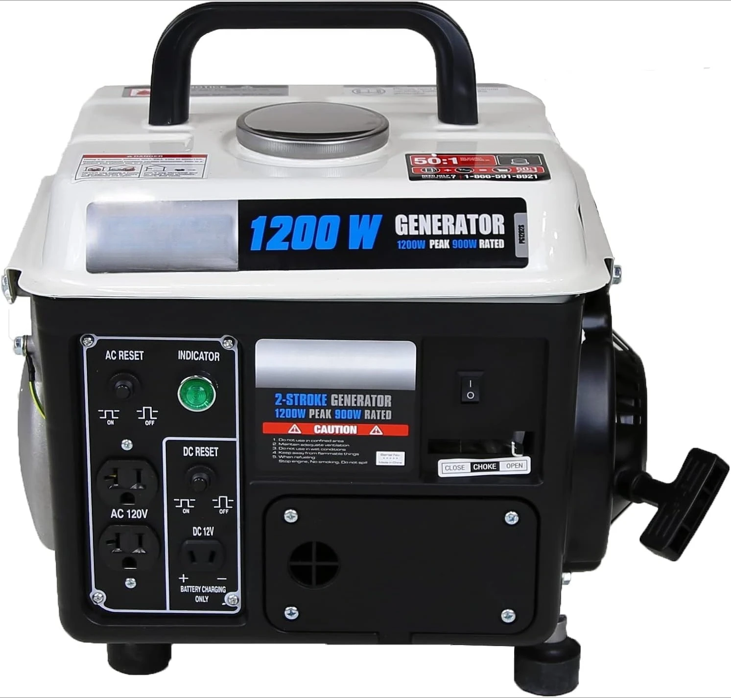 

1,200W Carrying Handle, PG1202SA Gas-Powered Portable Generator, 1200W, Black/White