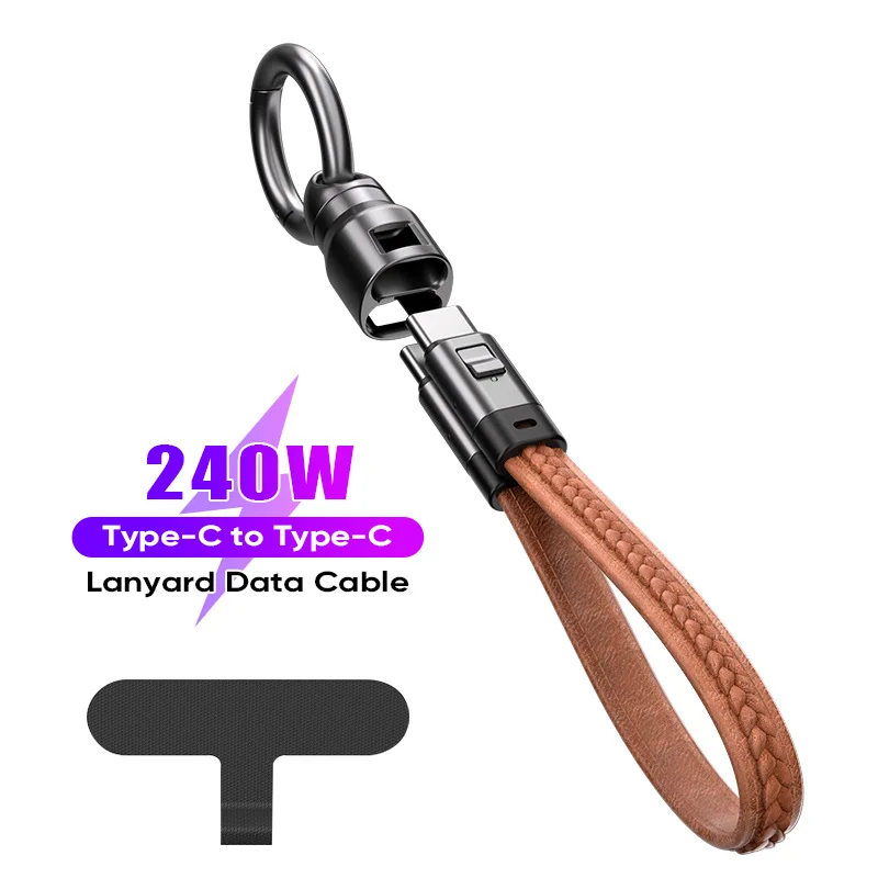 240 W Schnellladegerät Kabel Telefon Charms Leder Schlüsselanhänger Tragbares Reise-Typ-C-auf-C-Ladegerät für iPhone 16/15 Xiaomi 13