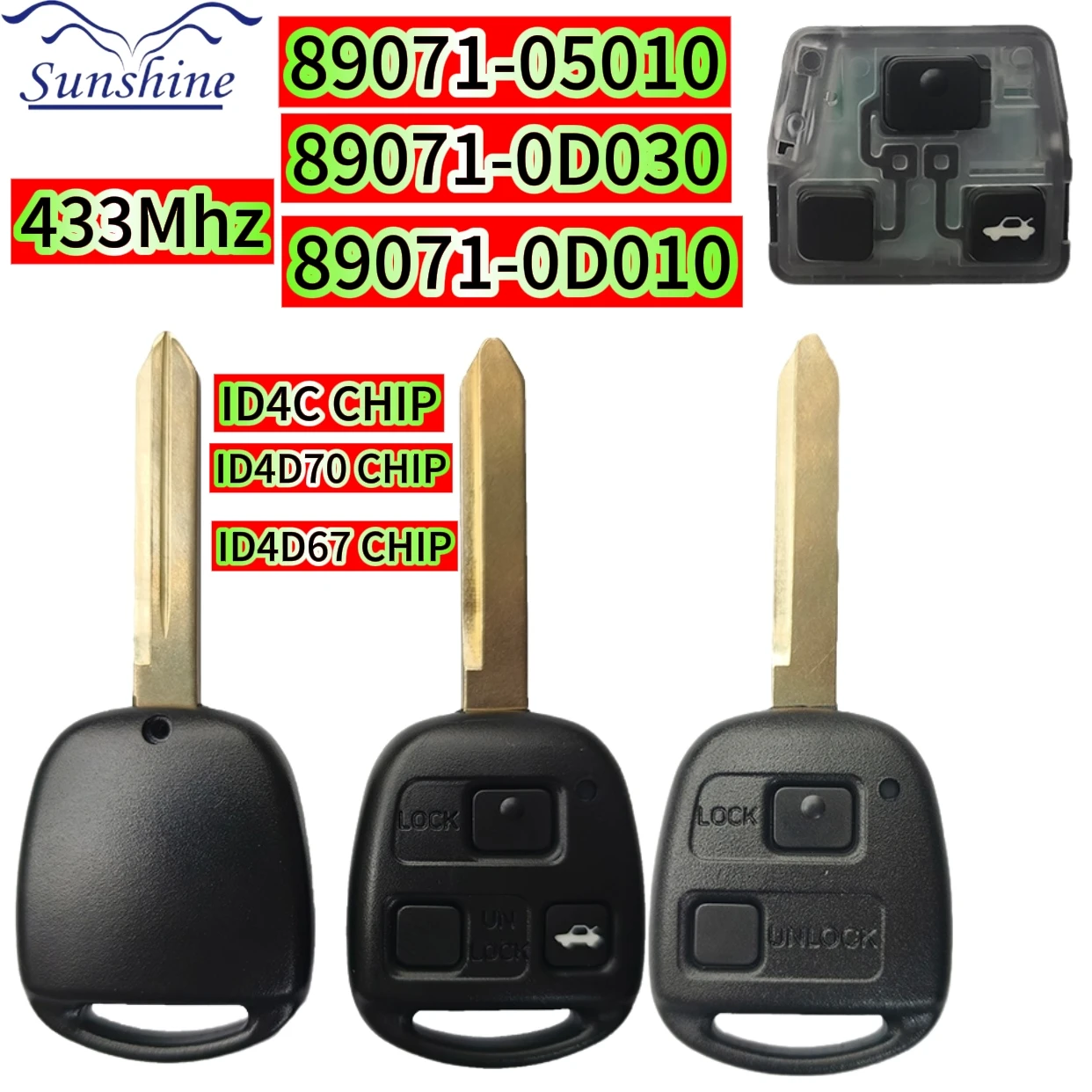 

2Pieces 89071-0D010/89071-0D030/89071-05010 433MHz 4D70/4C/4D67 Chip car Key/PCB Board For Toyota Corolla Yaris Avensis 1998+