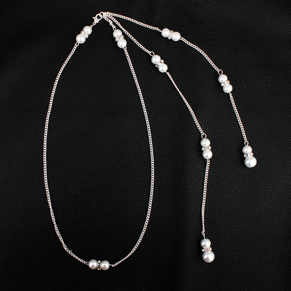 

Bride Crystal Pearl Pendant Necklace Backless Long Pearls Body Chain Tassels Backdrop Necklace For Wedding Party Prom Engagement