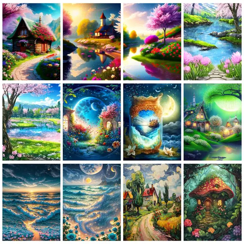 

RUOPOTY Diamond Painting Mosaic Village Cross Stitch Picture Of Rhinestones 5d Diy Embroidery Landscape Painting Handicraft Diy