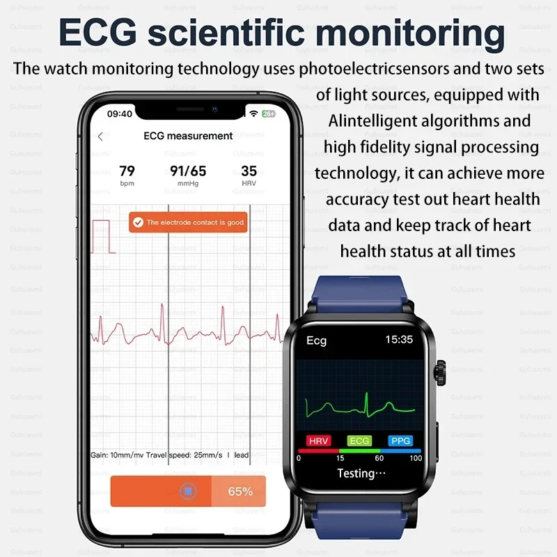 2024 New Accurate ECG+PPG Blood Pressure Measurement Health Smart Watch Air Pump Airbag Men Women Blood Glucose Lipid Smartwatch