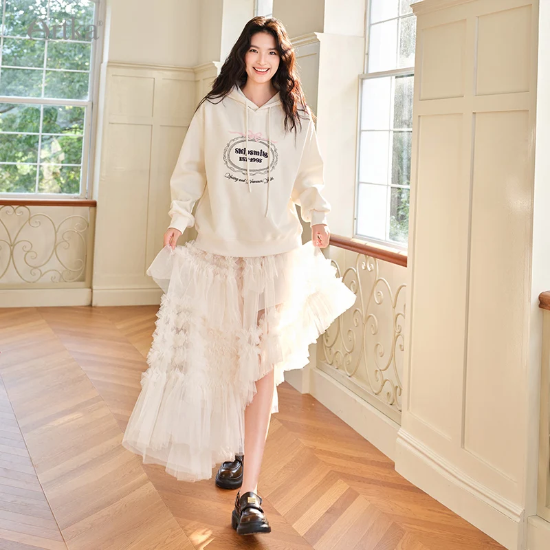 ARTKA 2025 가을 신상 여성 후드 코트 패션 캐주얼 레터 프린트 후디 코트 루즈 롱 슬리브 후드 아우터웨어 VA32055Q