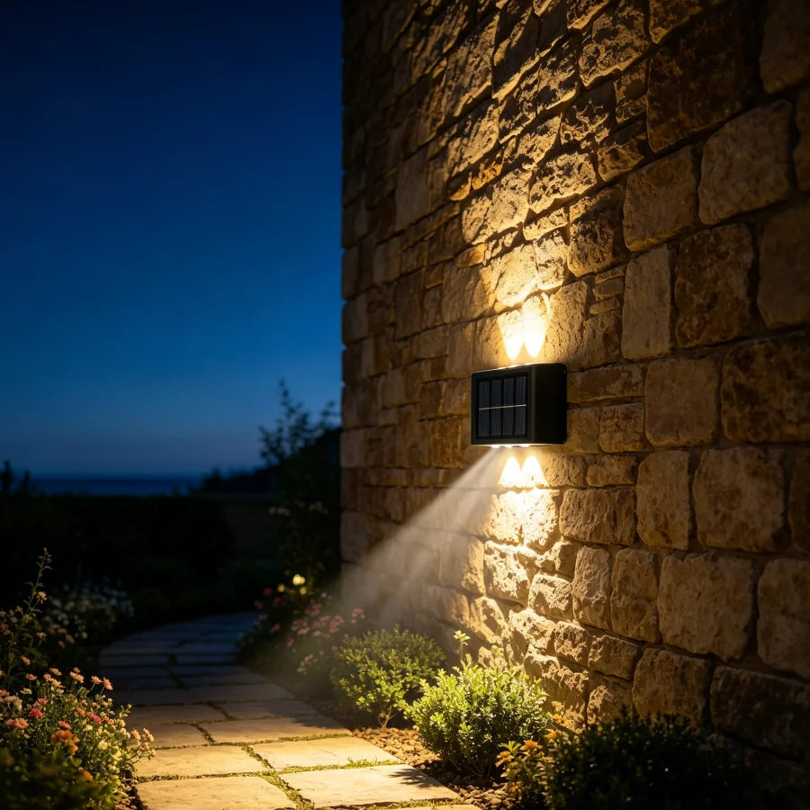 4PCs Solar Fence Lights Outdoor, 6 LED Up Down Solar Wall Lights, Waterproof Solar Powered Wall Lamp for Garden Patio Yard Decor