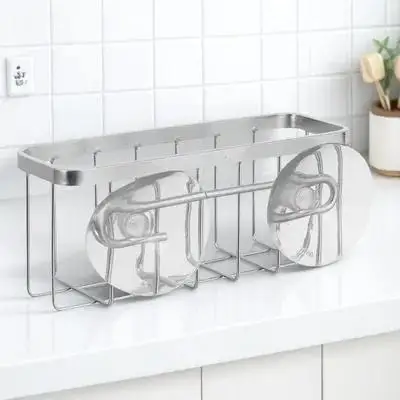 

1Pcs Stainless Steel Sponge Holder Silver Suction Cup Kitchen Bathroom Organizer Storage Rack Sink Sponge Holder