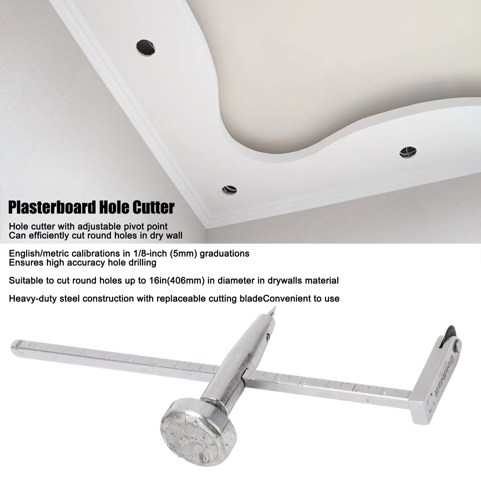 

Dry Wall Circle Hole Cutter Steel Shaft Plasterboard Saw Adjustable Pivot Point Tools Circle Hole Cutter Round Hole Saw