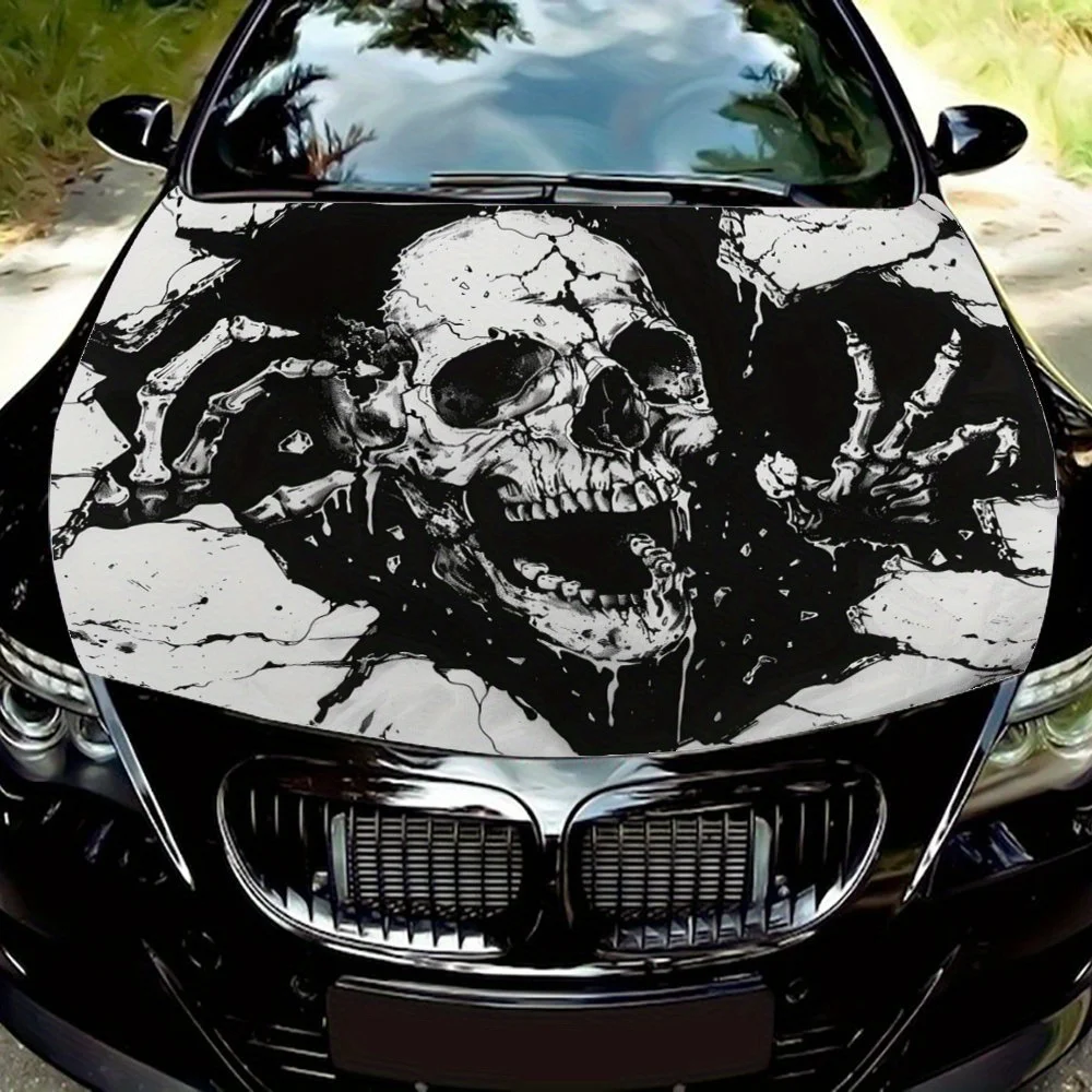 Darkness Descends: The Shocking Moment of Skeletal Wall Breaking; Car Vinyl Wraps, Vinyl Car Hood Graphics, Dark Pattern Vin Dec