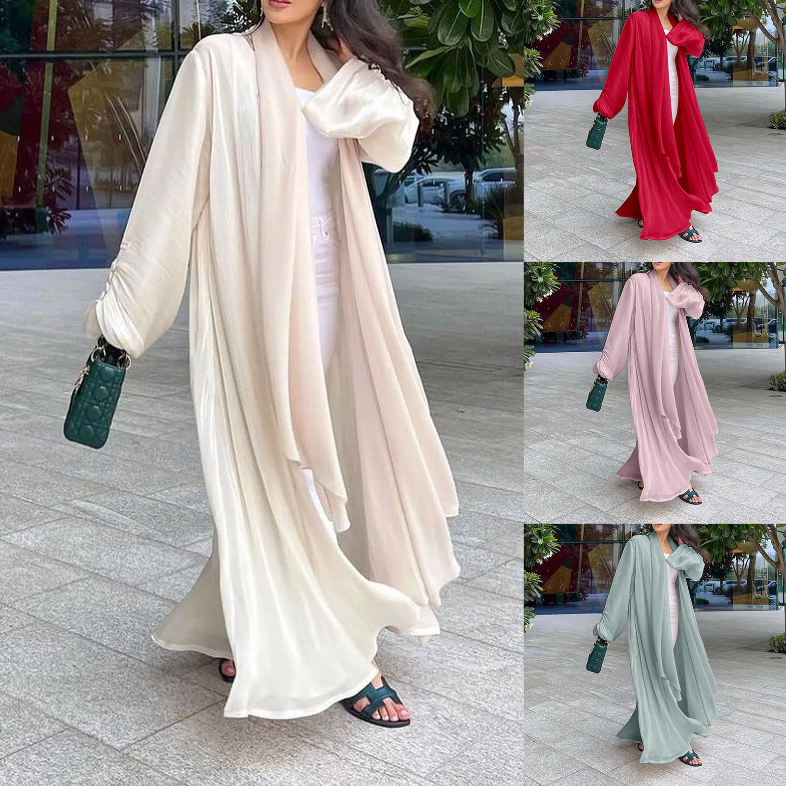 Eid seidige Abayas für Frauen muslimische Jalabiya Ramadan Robe Kleid Knopf Ärmel Ramadan Kaftan Party Kleider Vestido Largo Cardigan