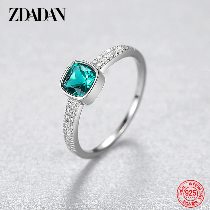 ZDADAN 925 Sterling Silver Emerald Finger Ring For Women Wedding Jewelry