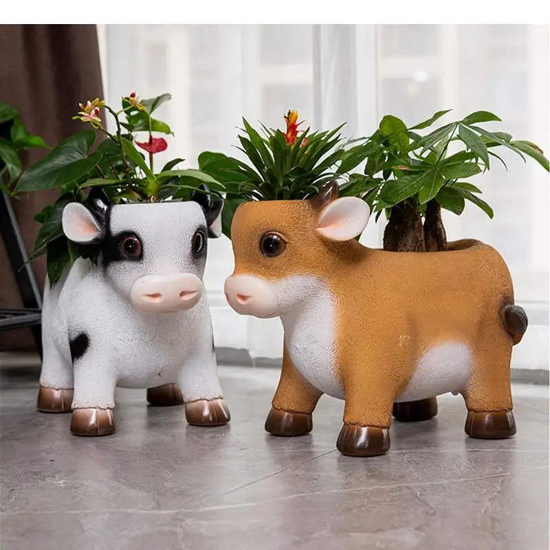 Resin Cow Flower Pot Large Decorative Green Plant Potted Plants Gardening Supplies Decoration Crafts Ornaments