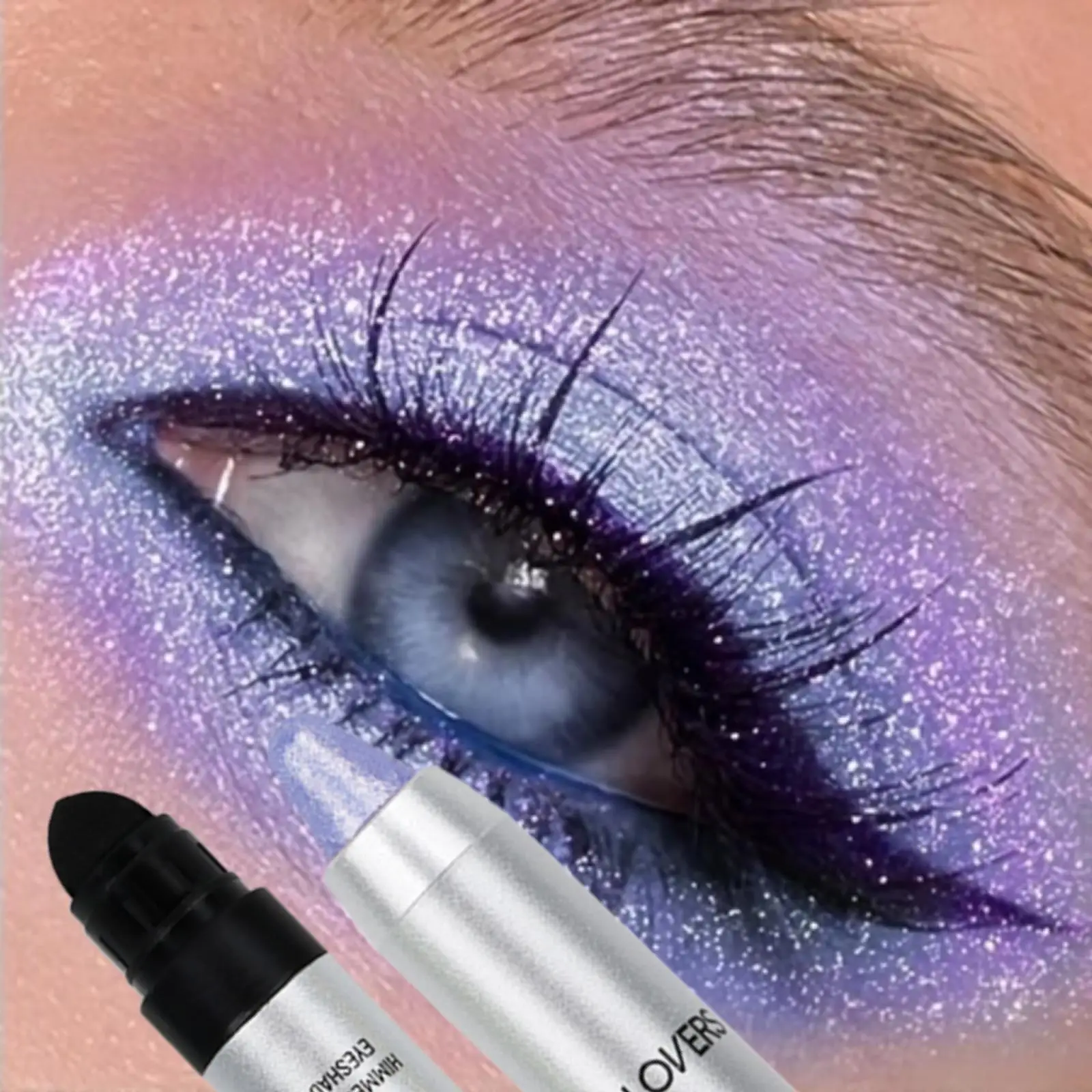 1PC 点滅アイシャドウスティック、真珠光沢のあるフリッカー仕上げ、内蔵ブラシ付き、簡単に適用でき、音楽フェスティバルに最適