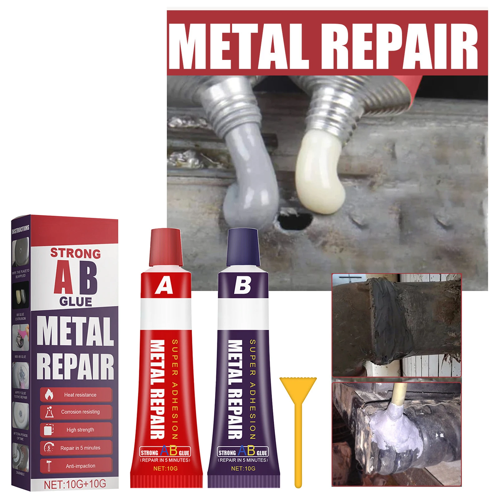 Extrusion Metal Casting Glue AB Repair Glue Industrial Cast Iron High Strength Repair Adhesive Heat Resistance Cold Weld Agent