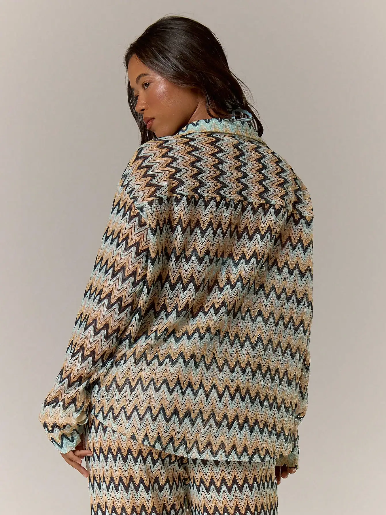 

Oversized Long Sleeve Kimono Boho Zigzag Pattern Cover Up Summer Beach