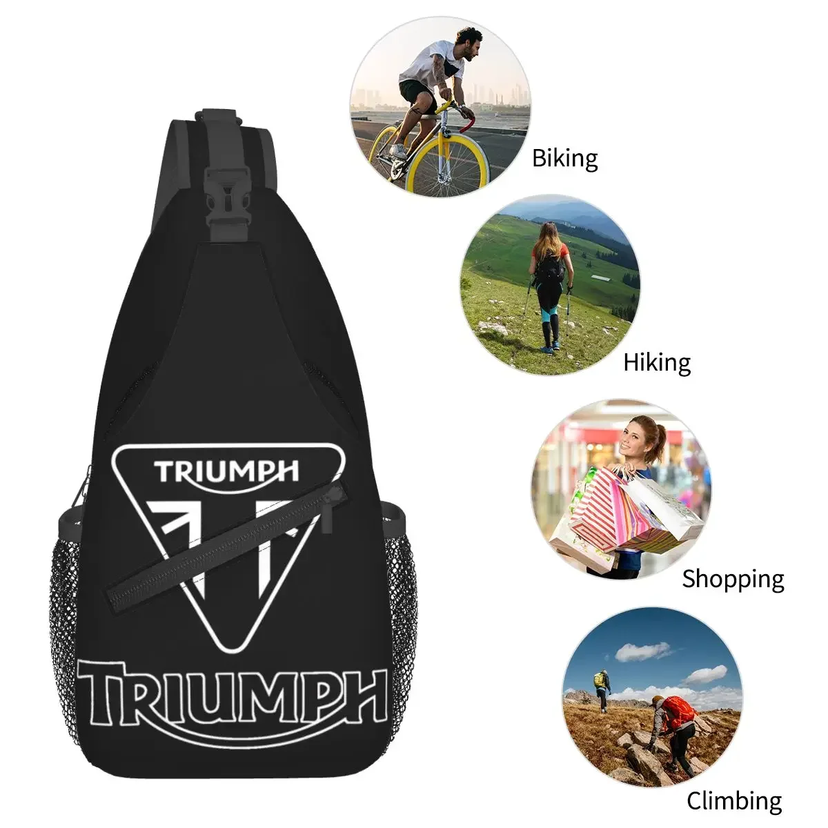 T-triumphsレーシングモーターサイクルクロスボディスリングバッグ、小さなチェストバッグ、ショルダーバックパック、旅行用デイパック、ハイキング、サイクリングパック