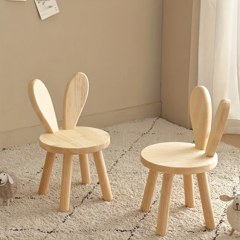 2pcs Creative Small Board Stool, Cute Rabbit Ears Solid Wood Small Stool, Decorative Stool children chair