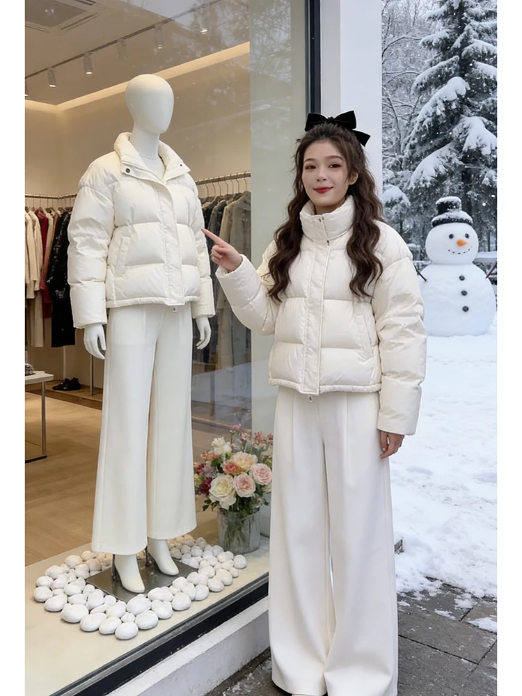 

Women's ort Thiened Cotton Jaet Bread Sle Stand Collar Winter Coat Faionable And Versatile Korean Loose Fit Zipper