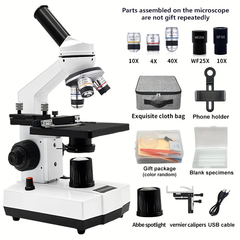 

Professional Monocular Microscope 40X-2500X HD, Laboratory Optical Equipment with Accessory Kit for Education Lab, Home Study &