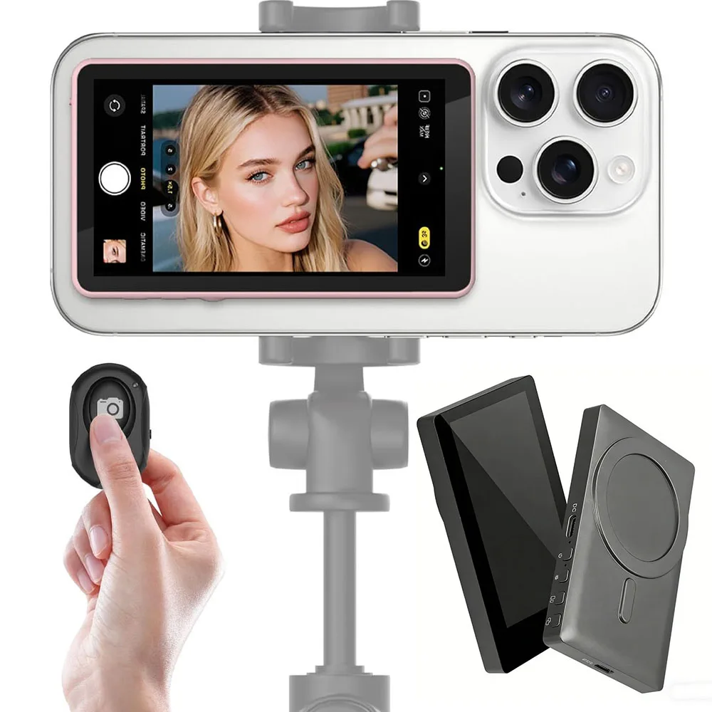 【Último peso!】Monitor de selfie de telefone tela ajustável Bluetooth magnético com espelhamento de tela monitor de selfie de transmissão ao vivo Vlog