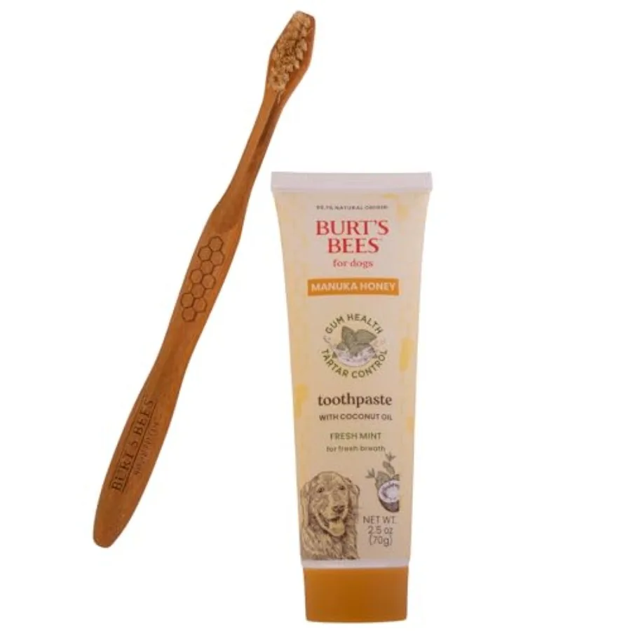 Curated Picks Fresh Mint Dog Dental Kit with Bamboo Toothbrush and Dog Toothpaste, Manuka Honey and Coconut Oil for Gum Health,