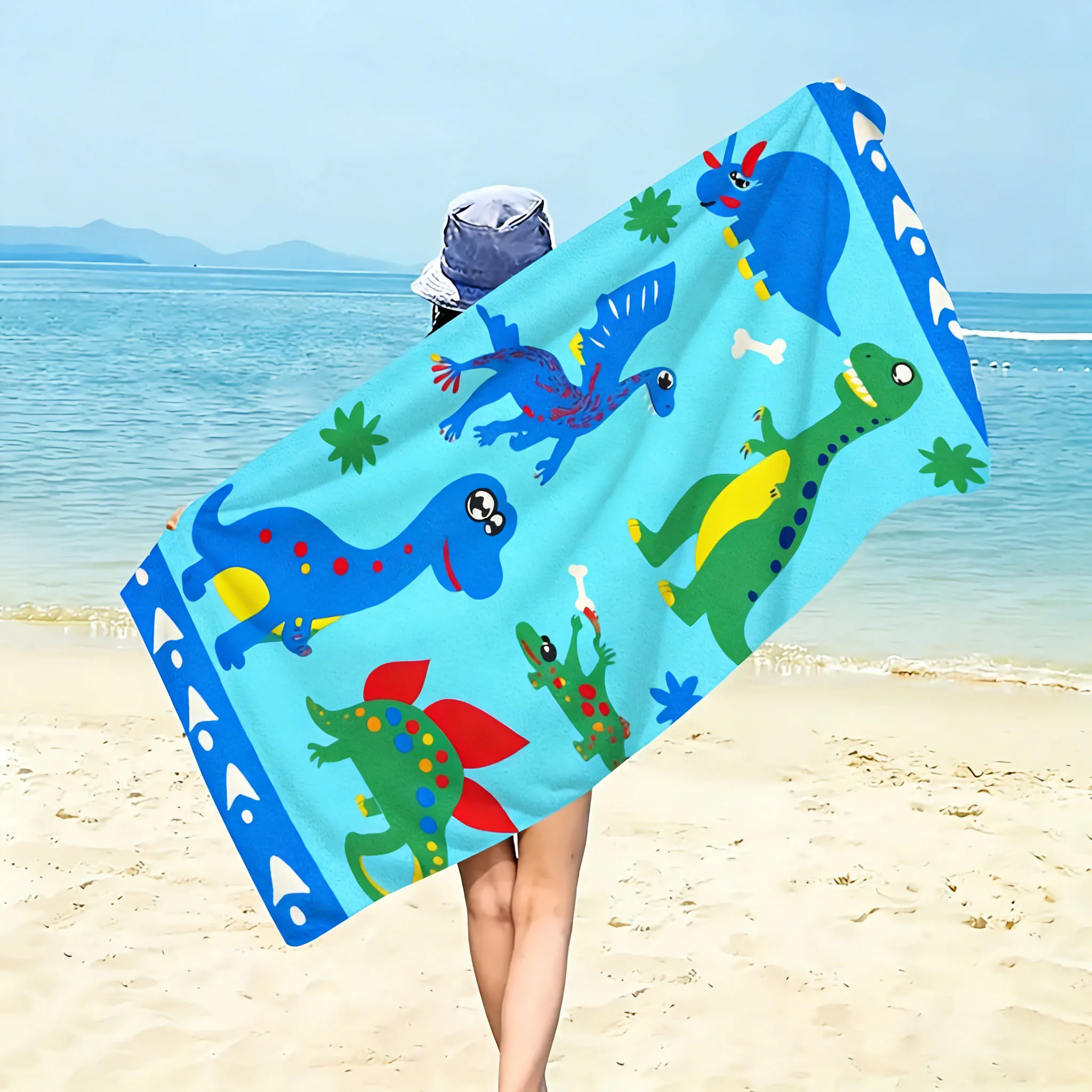 1 Stück Strandtuch mit Dinosaurier-Motiv, extragroß, weich, super saugfähig, geeignet für Urlaub am Meer, Pool, Yoga, Reisen, Geschenk