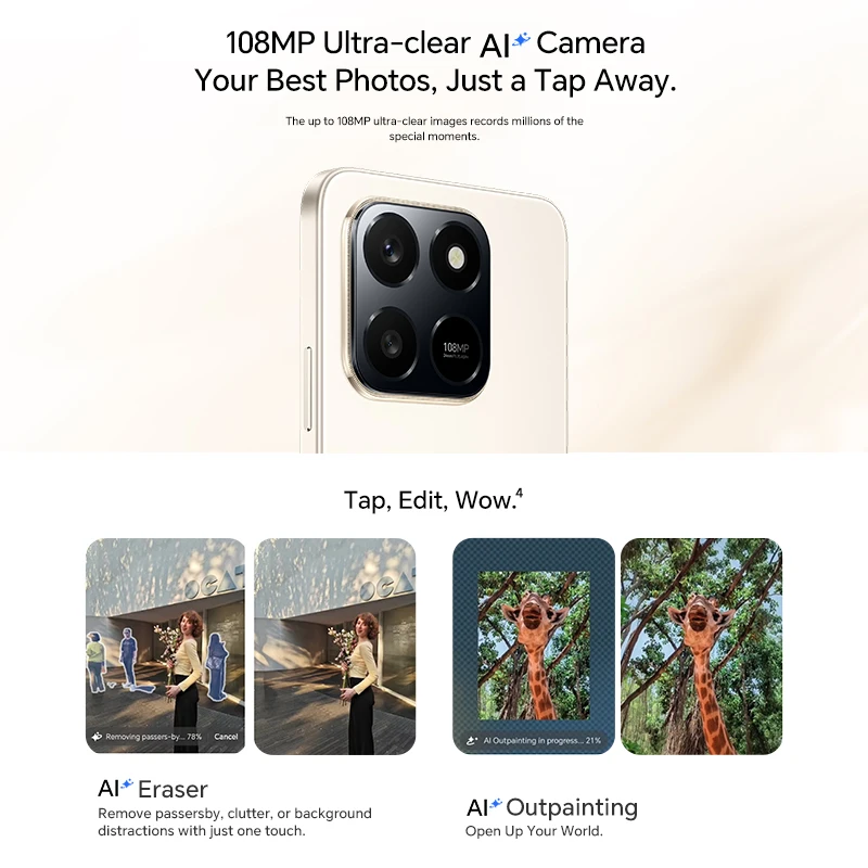 HONOR X7d รุ่น Global ดั้งเดิม สมาร์ทโฟน 8GB+256GB หน้าจอ 6.77 นิ้ว 120Hz TFTLCD กล้องหลัก 108MP แบตเตอรี่ 6500mAh ชาร์จเร็ว 35W Supercharge